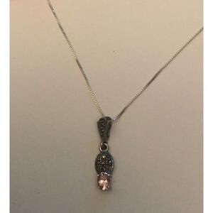Gorgeous Oval Cut Pink Sapphire & Marcasite Necklace~.925 Sterling Silver
